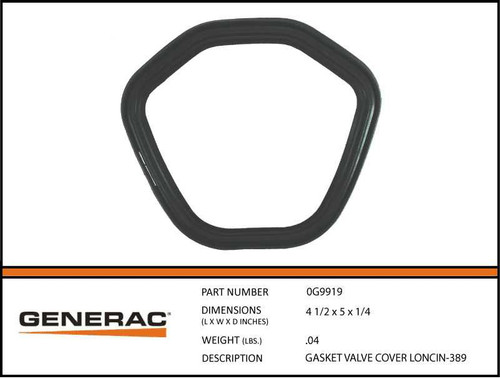 Generac 0G9919 Valve Cover Gasket with Specs