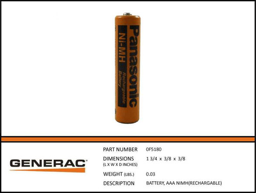 Generac 0F5180 AAA Rechargeable Battery for HTS Transfer Switch Controller