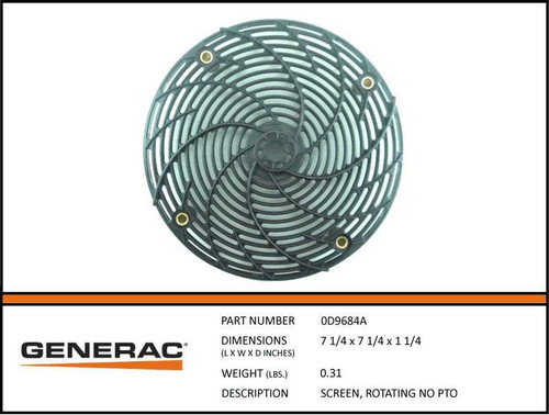 Generac 0D9684A Rotating No Pto Screen for Generator Generac 0D9684A Rotating No Pto Screen for Generator