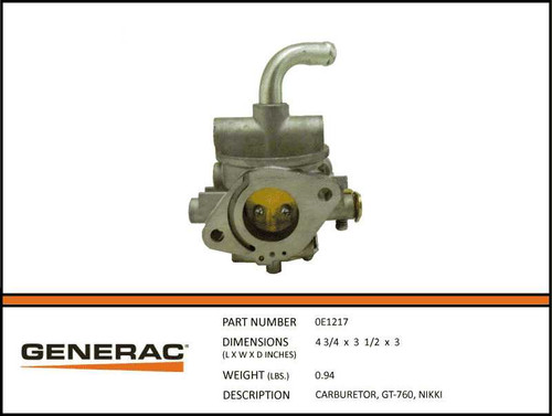 Generac 0E1217 Carburetor Generator Part