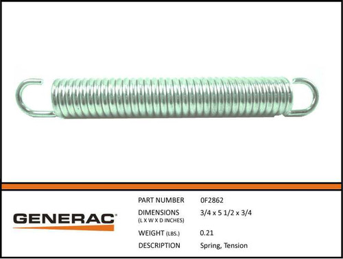 Generac 0F2862 Tension Spring with specs