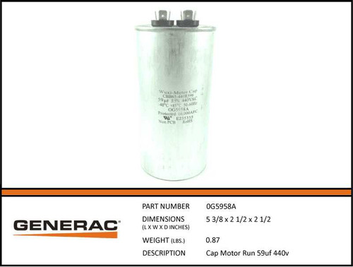 Generac 0G5958A Motor Run Cap