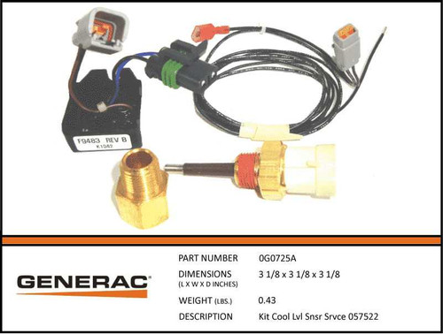Generac 0G0725A Coolant Level Sensor Kit with specs