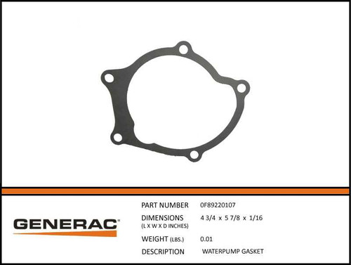 Generac 0F89220107 Waterpump Gasket