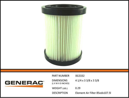 Generac 0G3332 Air Filter Element