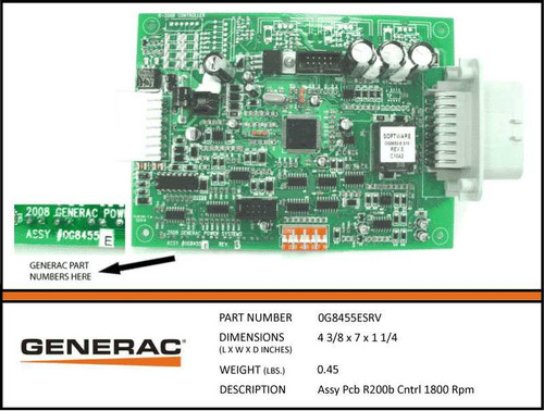 Generac 0G8455ESRV 1800 Rpm Controller PCB Assembly with Specs