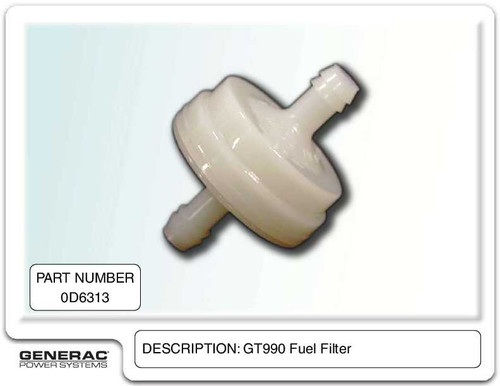 Generac 0D6313 Fuel Filter Spec Sheet