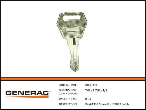 Generac 0D3037K Key for Generator Latch