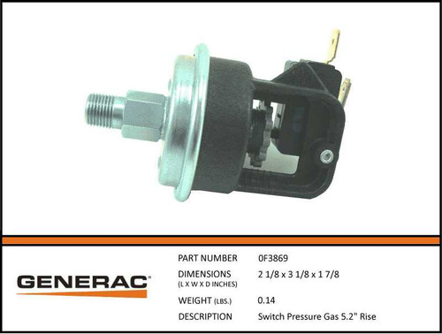 その他 Gen Generac Switch Pressure Gas 5.2 Rise 0F3869 - Gensys Parts DIY