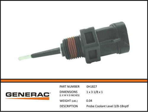 Generac 0H1827 Coolant Level Probe with Specs