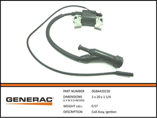 Generac 0G84420150 Ignition Coil Assembly with Specs Generac 0G84420150 Ignition Coil Assembly with Specs