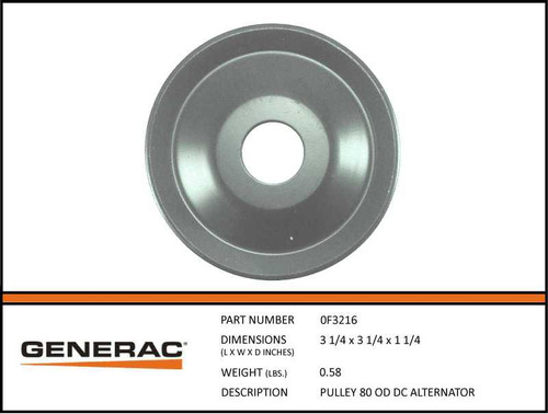 Generac 0F3216 80 OD DC Alternator Pulley with specs