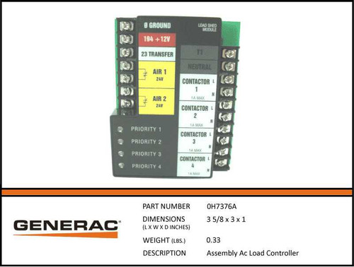Generac 0H7376A Assembly Ac Load Controller replacement with specs