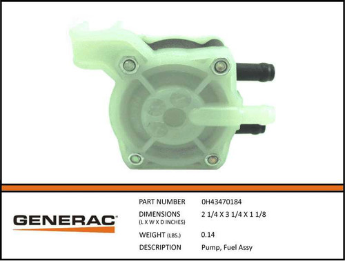 Generac 0H43470184 Fuel Pump Assembly