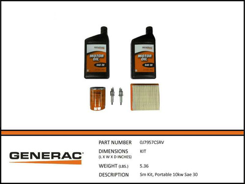 Generac Part 0J7957CSRV Maintenance Kit for Generator with Specs