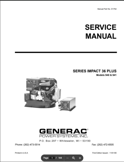 Generac 0D1752 Diagnostic Repair Manual