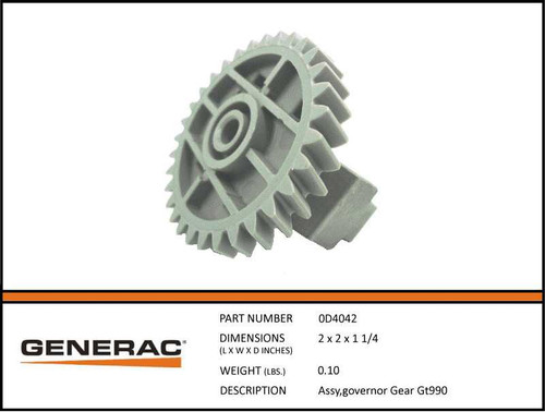 Generac 0D4042 Governor Gear Assembly with specs