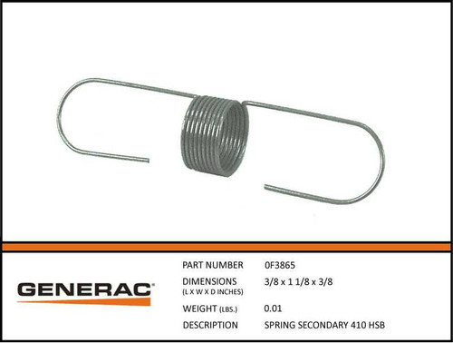 Generac 0F3865 Secondary Spring with specs