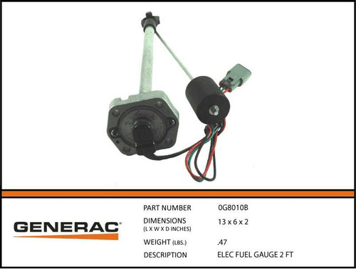 Generac 0G8010B 2 Ft Elec Fuel Gauge with specs