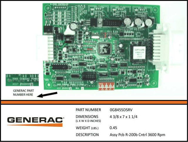 Generac 0G8455DSRV Pcb R 200 B Ctrl 3600 Rpm Assembly