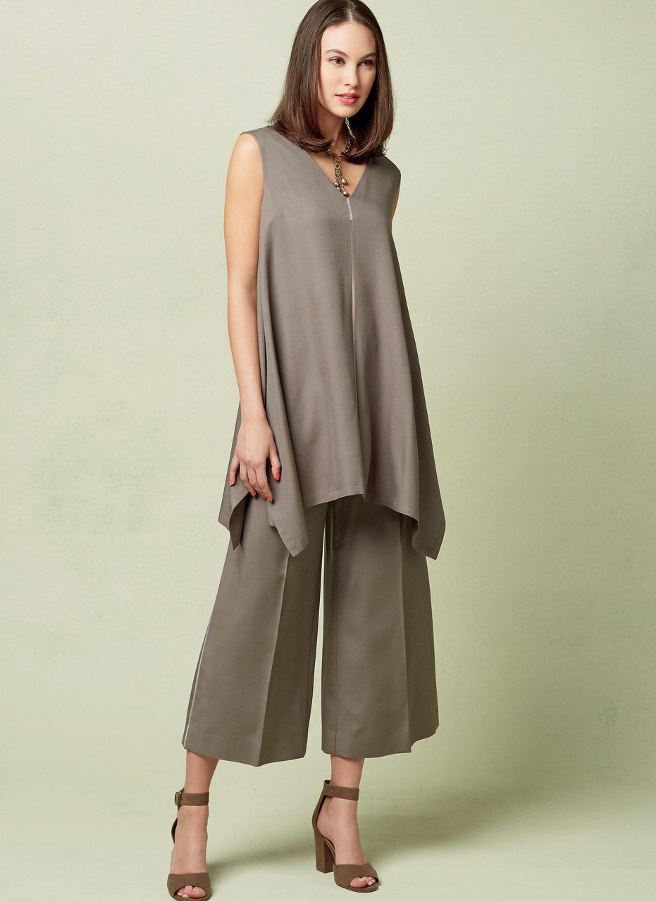 V1550 | Misses' Pullover Tunic with Uneven Hem and Wide-Leg Pants ...