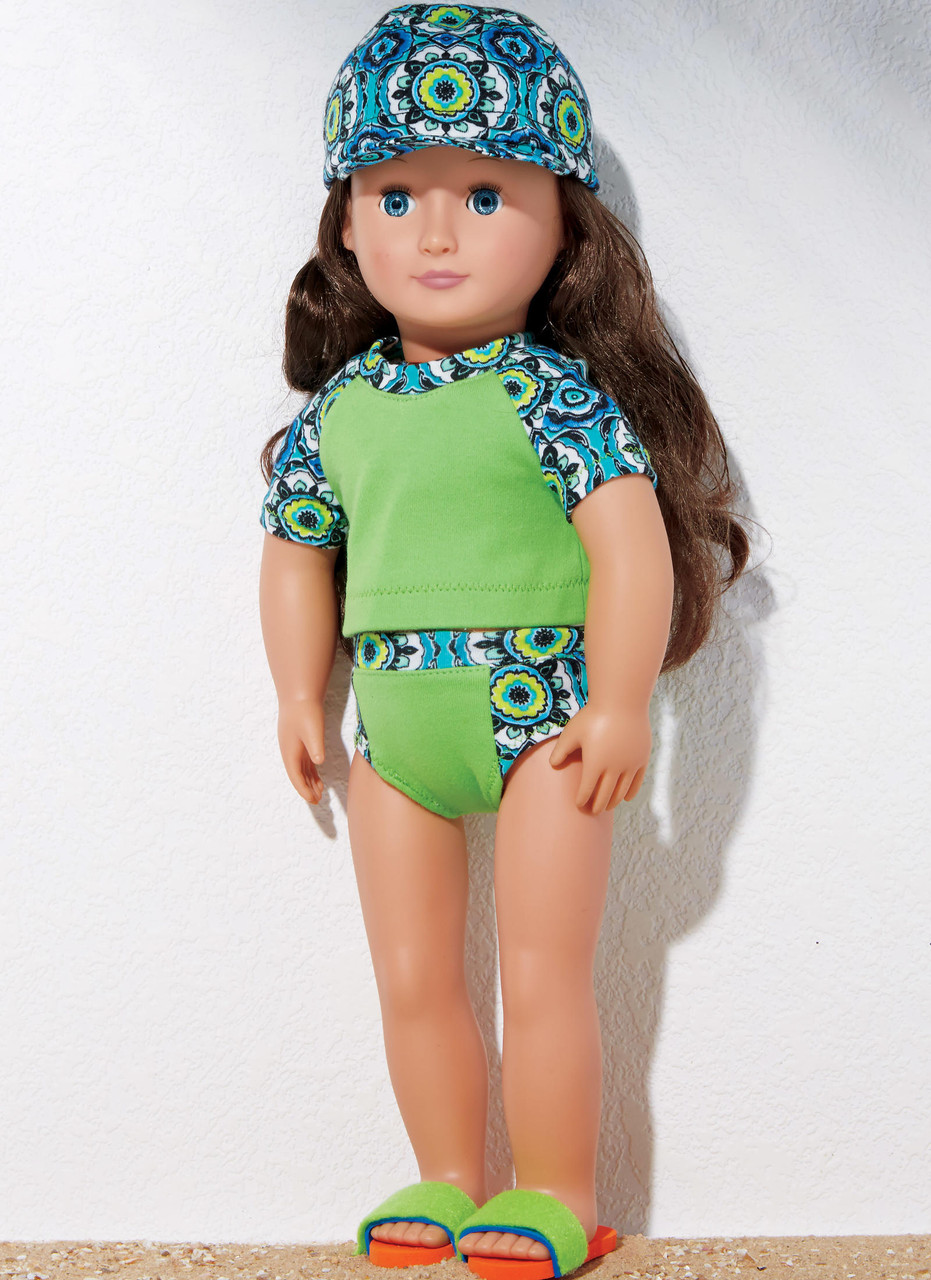 M7612 18 Doll Top Shorts Swimsuit Dresses Headband And Cap