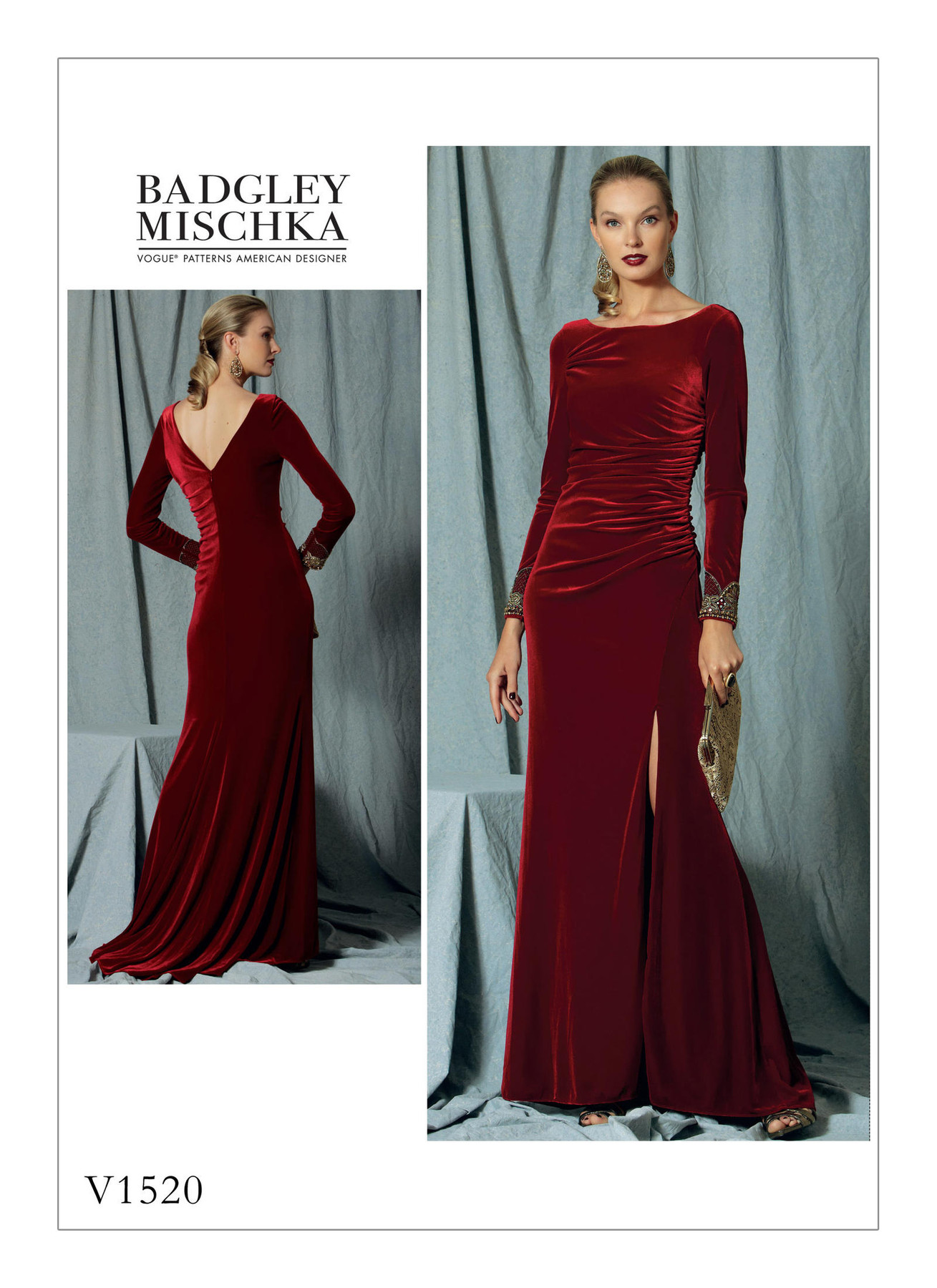 V1520 | Misses' Side-Gathered, Long Sleeve Dress with Beaded Trim ...