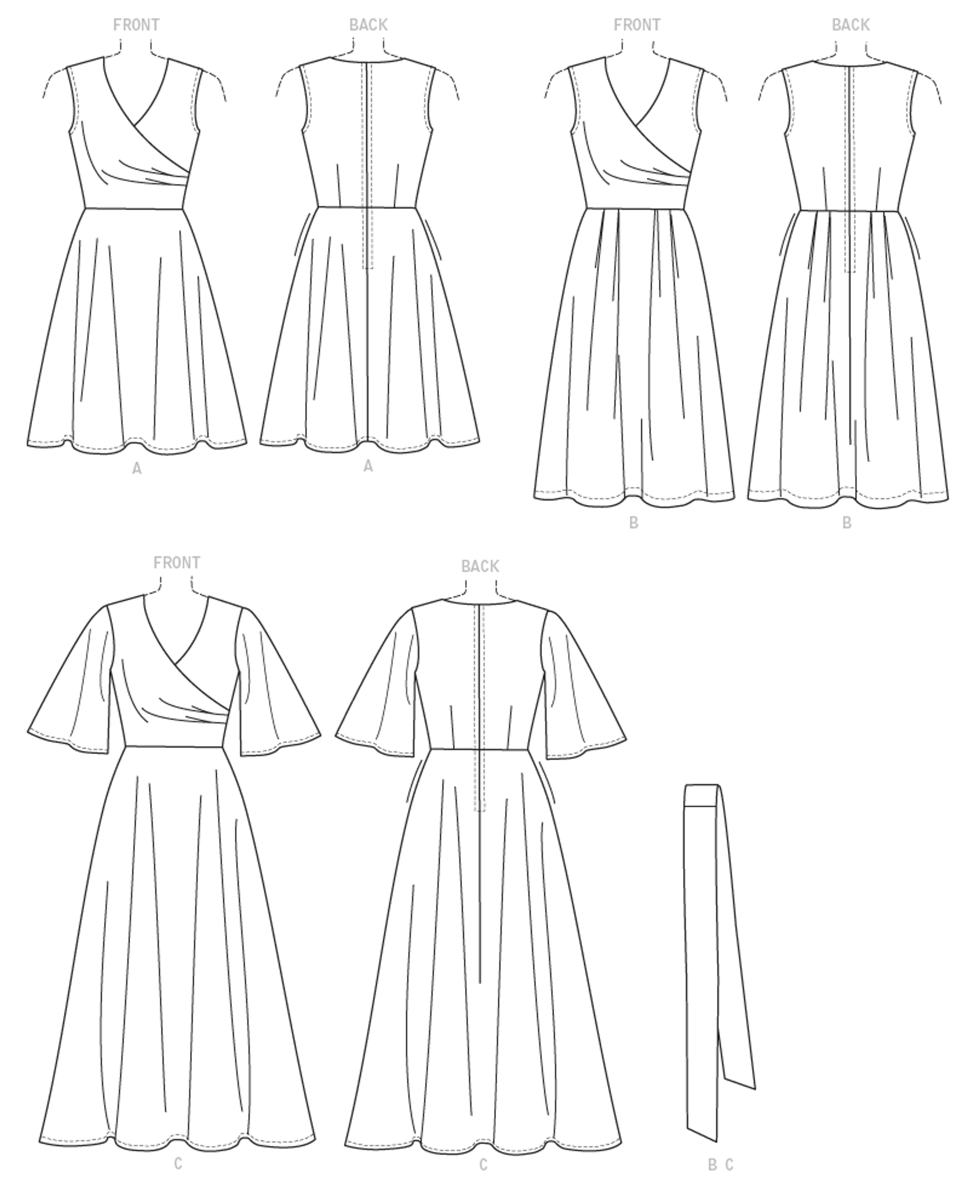 B6446 | Misses' Pleated Wrap Dresses with Sash | Butterick Patterns