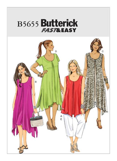 Butterick B5655 | Misses'/Women's Draped-Overlay Top, Dresses and Pants | Front of Envelope