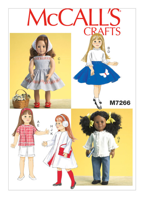 McCall's M7266 | Retro Clothes for 18" Dolls | Front of Envelope