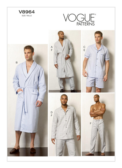 Vogue Patterns V8964 | Men's Shawl Collar Robe, Button-Down Top, Shorts and Pants | Front of Envelope