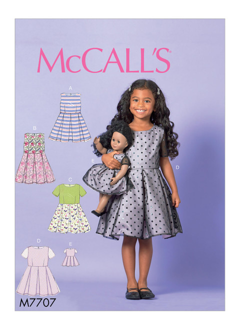 McCall's M7707 (Digital) | Children's/Girls' Dresses and 18" Doll Dress | Front of Envelope