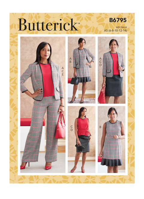 Butterick B6795 (Digital) | Misses' Jacket, Dress, Top, Sash, Skirt & Pants | Front of Envelope