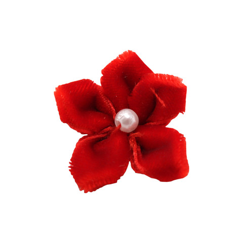 Velvet Ribbon Flower with Pearl Red
