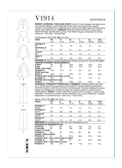 Vogue Patterns V1914 | Misses' Cardigan, Tunic and Pants | Back of Envelope