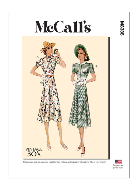 McCall's M8338 | Misses' Vintage Dresses and Belt | Front of Envelope