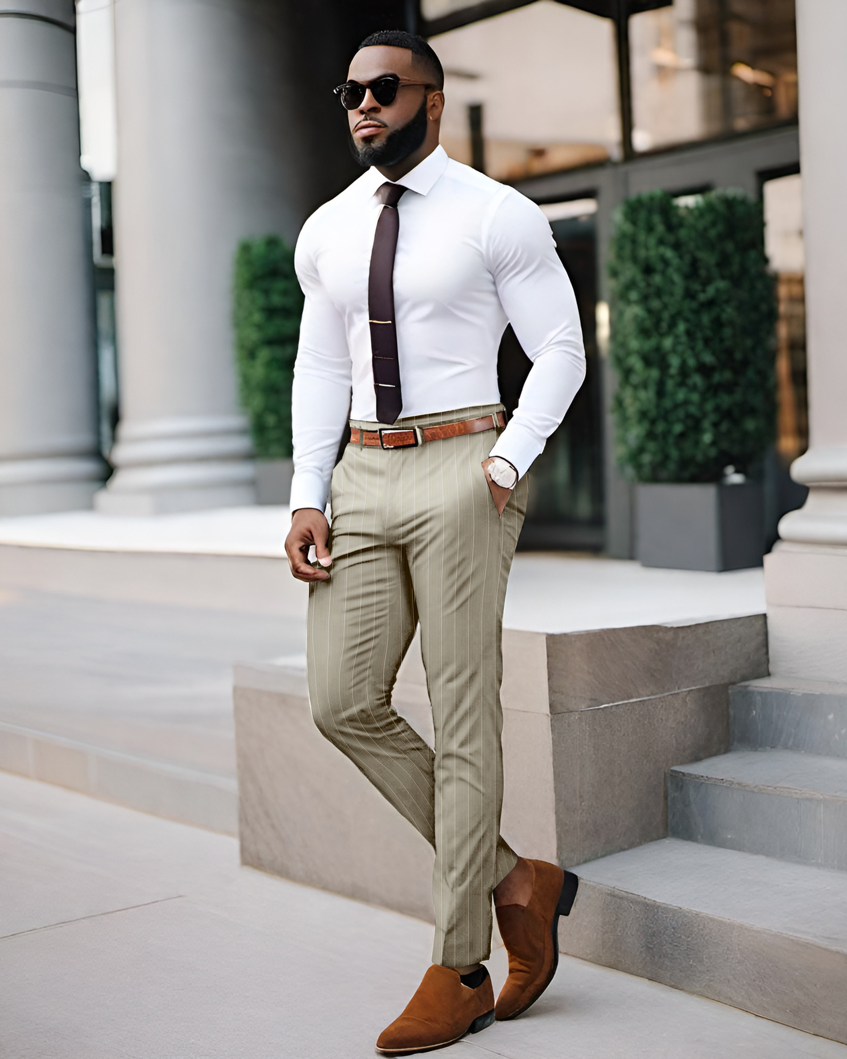 Professional Pants: Gray - White Pinstripe