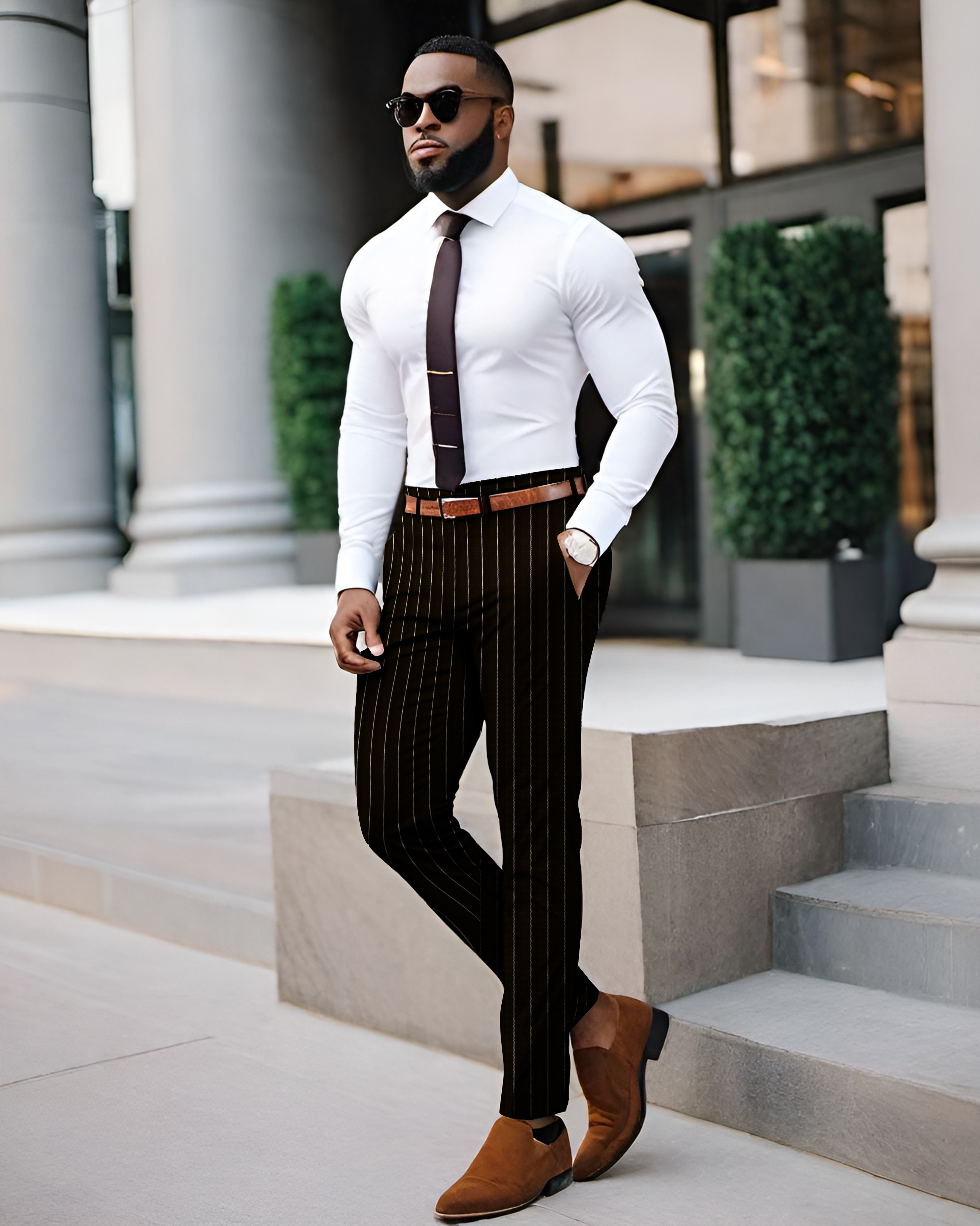 Professional Pants: Black - White Pinstripe