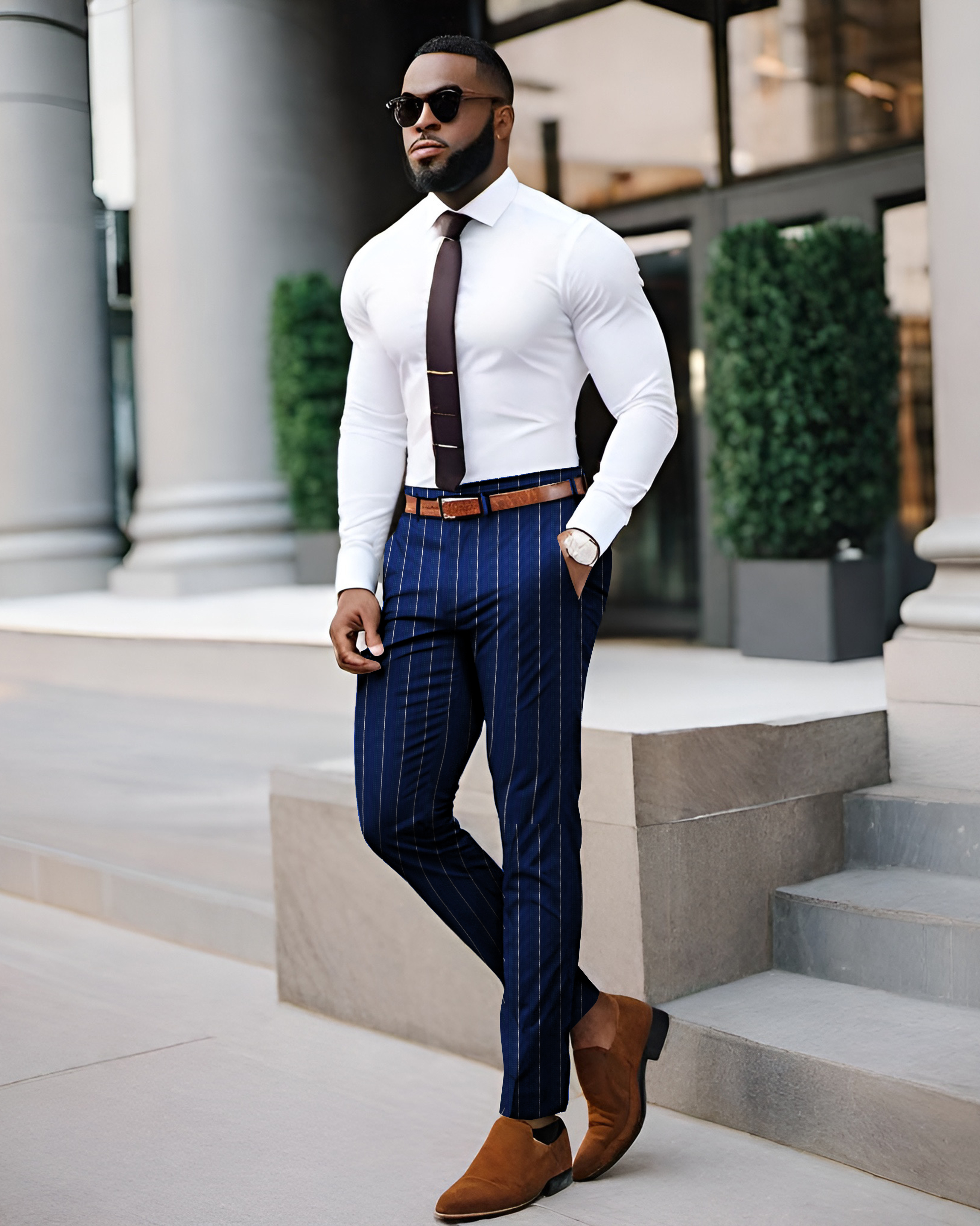 Professional Pants: Navy - White Pinstripe