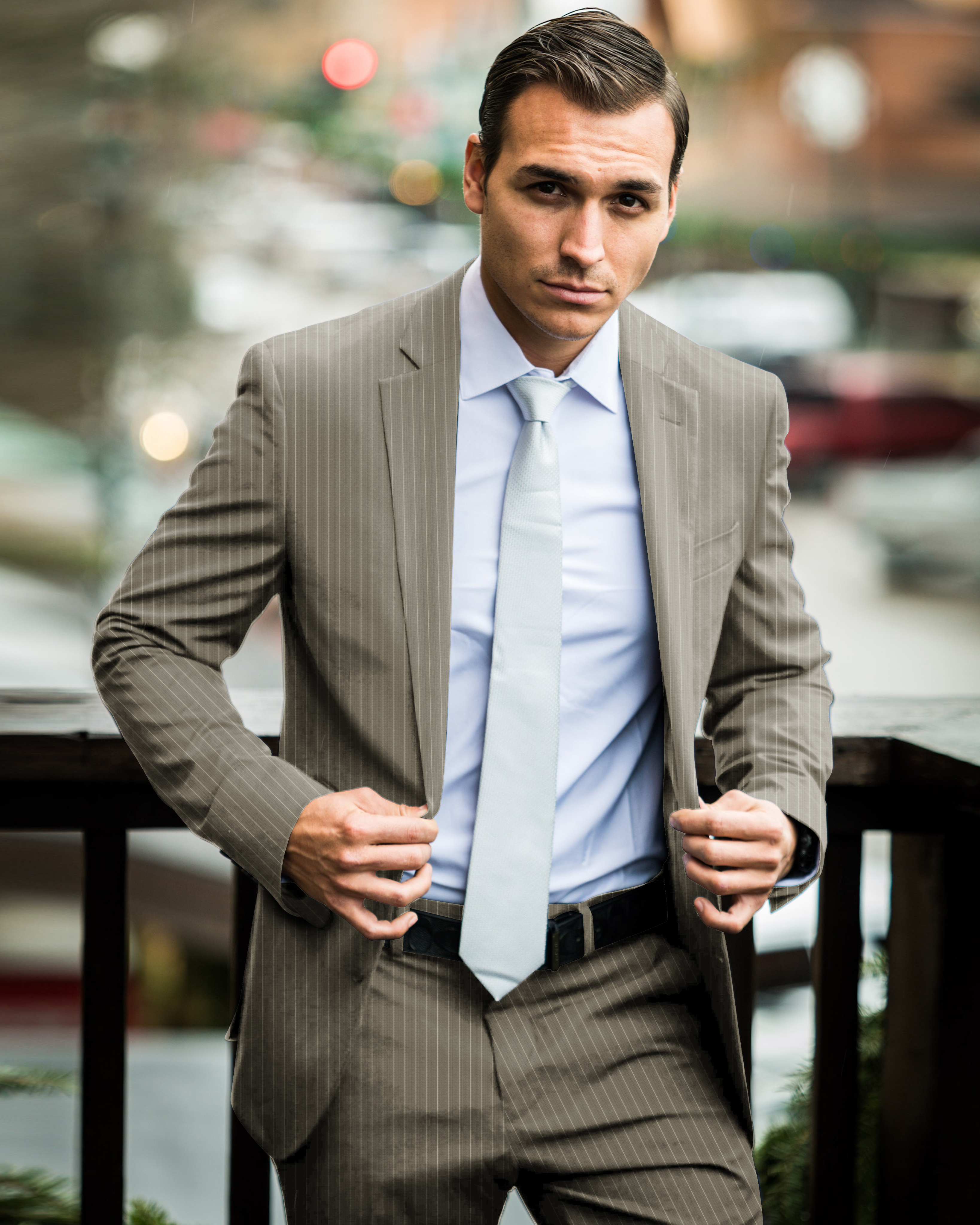 Professional Suit: Gray - White Pinstripe