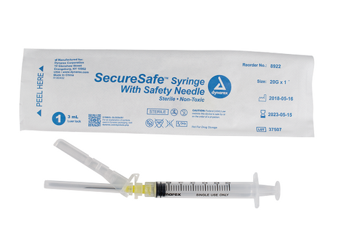 SecureSafe Syringe with Safety Needle - 3cc - 20G 1" needle