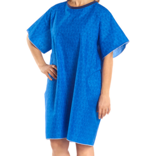 TieBack Patient Exam Gown, Blue Marble Print