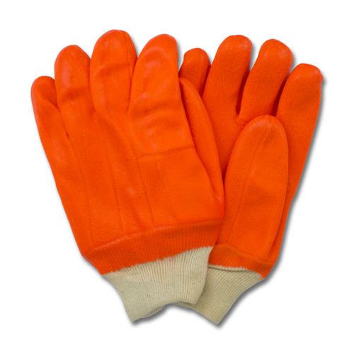 Orange PVC, Jersey Insulated Foam Lining, Knit Wrist, Rough Finish, 1DZ Pair/Bag 3DZ/CS
