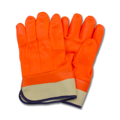 Orange PVC, Jersey Insulated Foam Lining, Safety Cuff, Rough Finish, 1DZ Pair/Bag 3DZ/CS