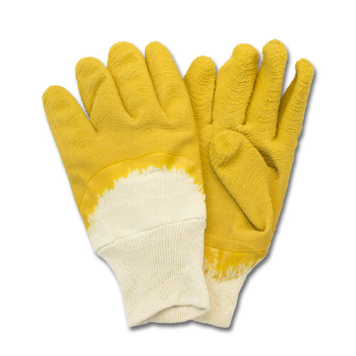 Yellow Crinkle Finish Latex, Cut Resistant, Knit Wrist, 1DZ Pair/Bag 10DZ/CS, Mens