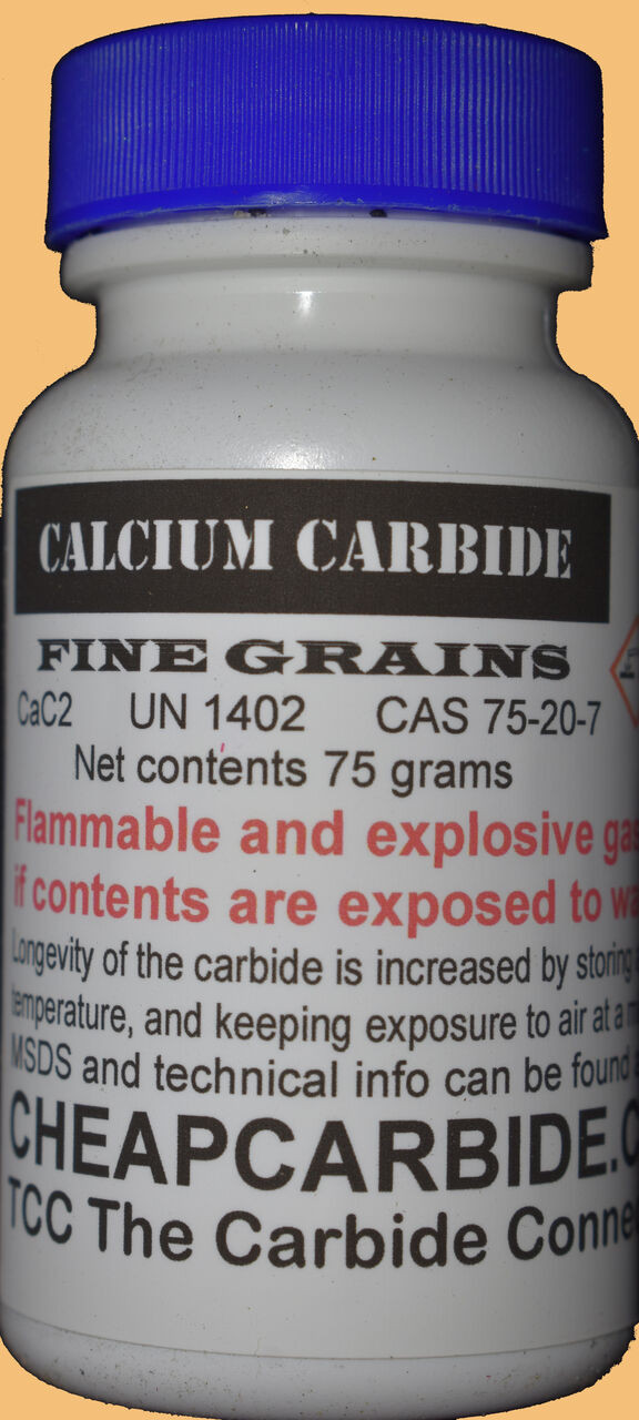 75 gram bottle of FINE grade Calcium Carbide CaC2