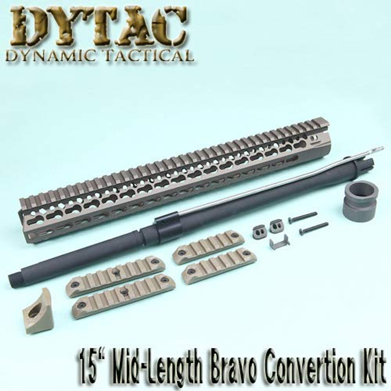 Dytac 15-inch mid-length BCM KMR type Dark Earth color (M31.8 / P1.5) conversion kit for Marui M4/M16 AEG 