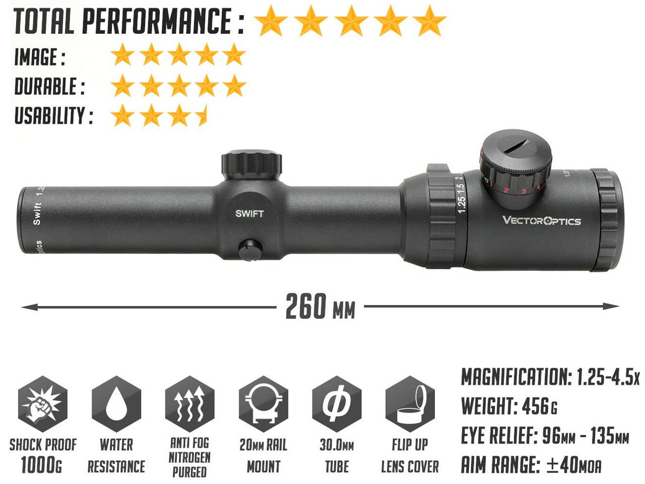 VECTOR OPTICS Swift 1.25-4.5x26 CQB illumination scope - Airsoft 