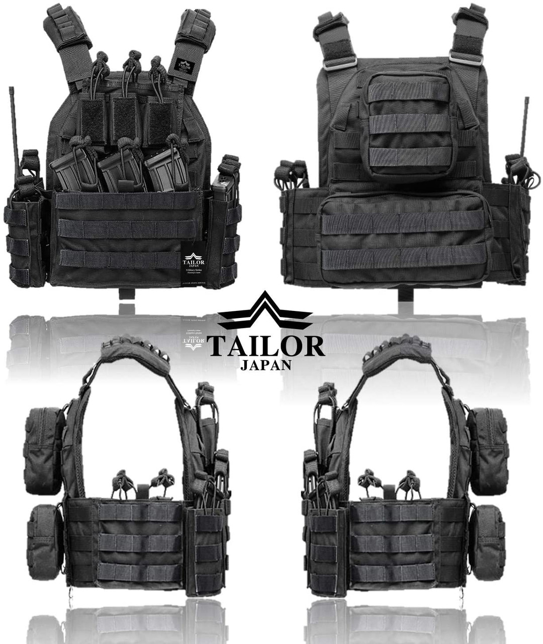 TAILOR JAPAN Tactical Vest Free Size 1000D Nylon Premium Model (Black ...