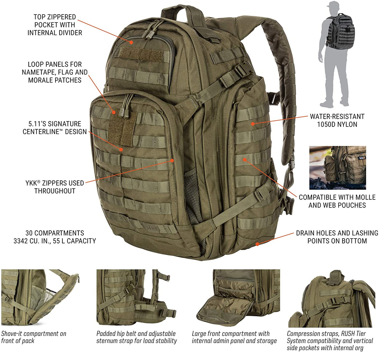 5.11 tactical rush 72 backpack 58602 Olive Drab - Airsoft Shop Japan